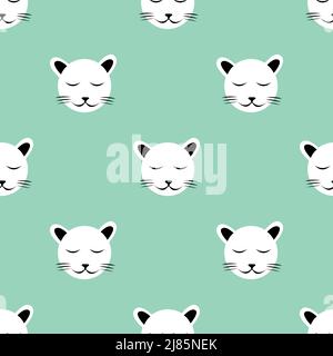 White cat isolated on green background is in Seamless pattern - vector illustration Stock Vector