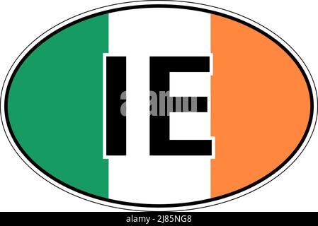 Ireland IE flag label sticker on car, international license plate Stock Vector