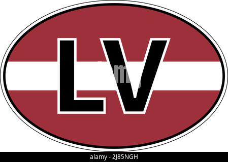Republic Latvia LV flag label sticker on car, international license plate Stock Vector