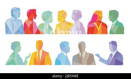 Group of colorful people portrait, on white background. illustration Stock Vector