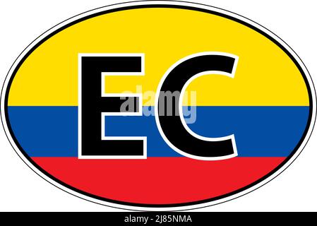 Ecuador EC flag label sticker on car, international license plate Stock Vector
