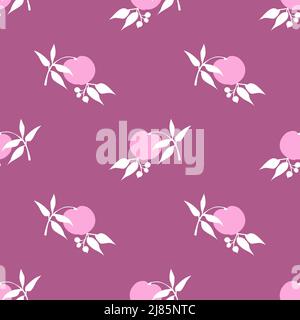 Beautiful Fruit with leaves isolated on pink background is in Seamless pattern - vector illustration Stock Vector
