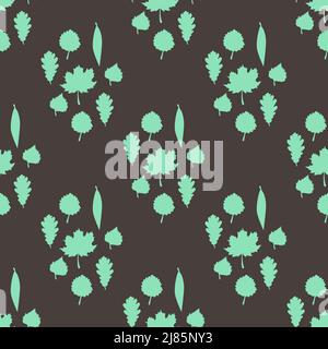 Set of green leaves isolated on dark background is in Seamless pattern - vector illustration Stock Vector
