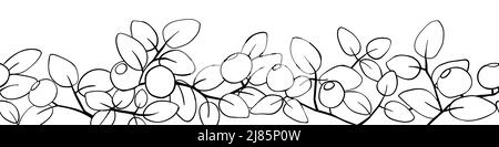 Blueberry branch border. Hand made vector illustration Stock Vector