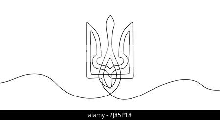 Continuous line drawing of coat of arms of Ukraine. One line drawing background. Vector illustration. National ukrainian symbol Stock Vector