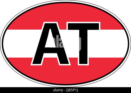 Austria AT flag label sticker on car, international license plate Stock Vector
