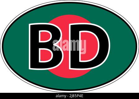 Republic Bangladesh BD flag label sticker car, international license plate Stock Vector