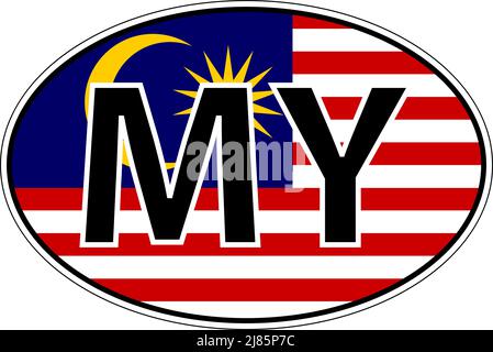 Malaysia MY flag label sticker on car, international license plate Stock Vector