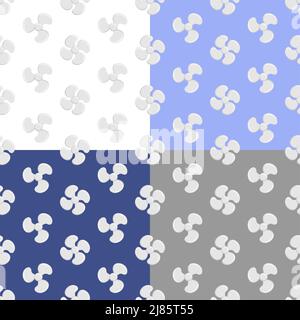 Set of seamless patterns with fan propeller blades. Rotation of three and four bladed turbines. Ornament for decoration and printing on fabric. Design Stock Vector
