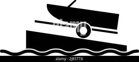 Rectangle button icon Boat on a ramp. Button banner Rectangle badge interface for application illustration on neomorphic style on white background Stock Vector