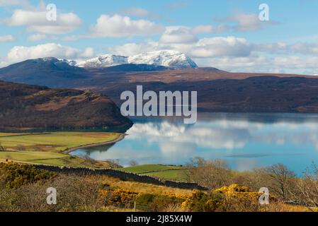 Ben Hope and Castle Varrich, Tongue, Sutherland Stock Photo