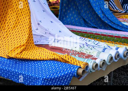 bright textile for sale in the market Stock Photo