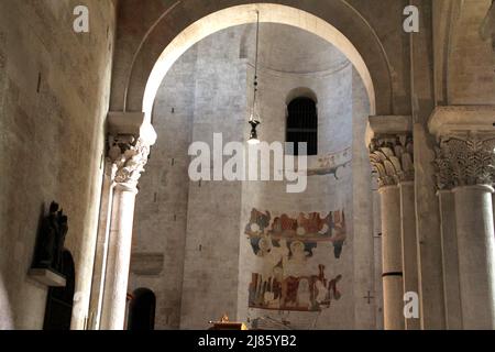 Bari, Italy. Beautiful interior of the Bari Cathedral (12th century). View of the right apse, with remains of 13th century frescoes. Stock Photo