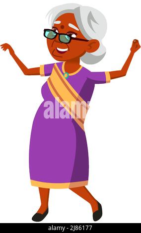 Elderly Woman Dancing Indian National Dance Vector Stock Vector