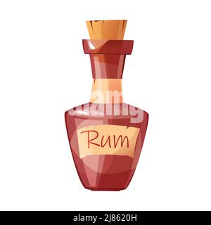 Rum pirate bottle. Cartoon vector illustration on white background Stock Vector