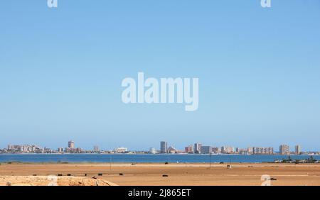 Panoramic view of La Manga del Mar Menor, Murcia, Spain, Europe, Stock Photo