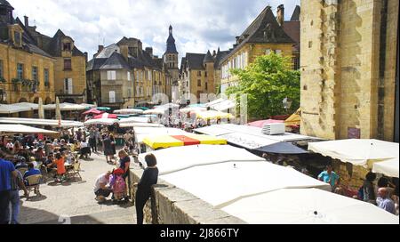 Market in Sarlat Caneda, France, Europe Stock Photo