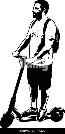 young man driving electric scooter, sketch - vector Stock Vector