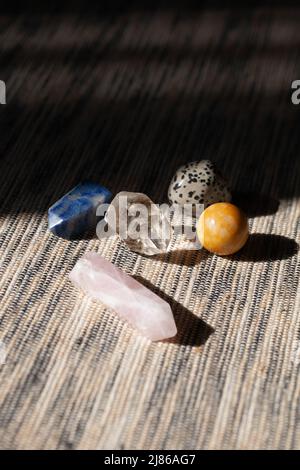 Meditation, reiki and crystal healing background. Healing crystals grid  Stock Photo - Alamy