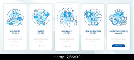 Types of business co-ops blue onboarding mobile app screen Stock Vector