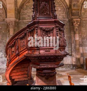 VEZELAY, FRANCE, APRIL 13, 2022 : interiors and architectural details of  Saint Mary Magadalene abbey Stock Photo