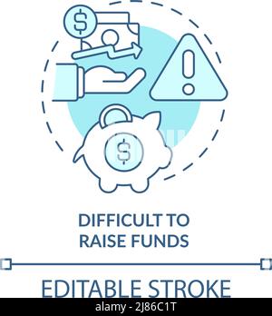 Difficult to raise funds turquoise concept icon Stock Vector