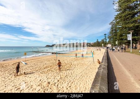 Beach volleyball being played on Manly Beach in Sydney,NSW,Australia Stock Photo