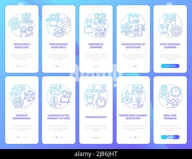 Skills for career success blue gradient onboarding mobile app screen set Stock Vector