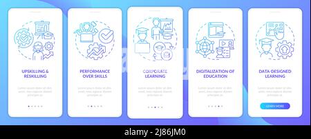 Latest skills in development blue gradient onboarding mobile app screen Stock Vector