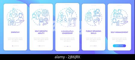 Essential soft skills blue gradient onboarding mobile app screen Stock Vector