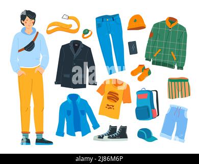 Choose modern clothes - flat design style objects set Stock Vector