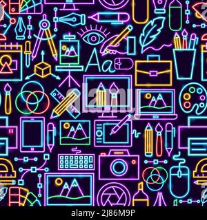 Design Seamless Neon Pattern. Vector Illustration of Graphics Promotion. Stock Vector