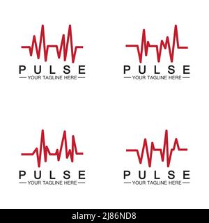 Red pulse line logo vector icon design Stock Vector