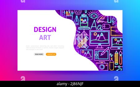 Design Art Neon Landing Page. Vector Illustration of Graphics Promotion. Stock Vector