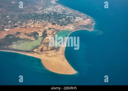 Aerial view over the peninsula with Tasucu Beach in Mersin Province, Turkey. Stock Photo