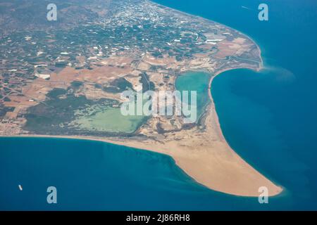 Aerial view over the peninsula with Tasucu Beach in Mersin Province, Turkey. Stock Photo