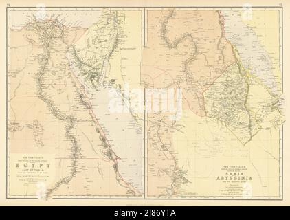 NILE VALLEY. Upper & Lower. Egypt Sinai Nubia Sudan Abyssinia. BLACKIE 1886 map Stock Photo