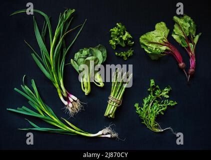 fresh vegetables on a dark background Stock Photo