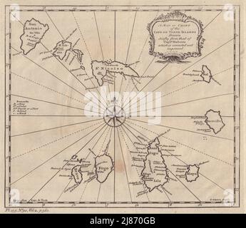 A map or chart of the Cape de Verde Islands by Thomas Kitchin 1752 old Stock Photo