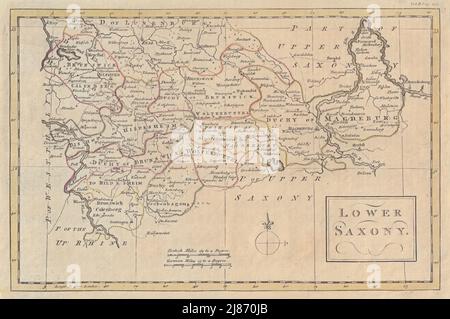 Lower Saxony. Niedersachsen Anhalt. Hanover Brunswick Magdeburg. PAYNE 1791 map Stock Photo