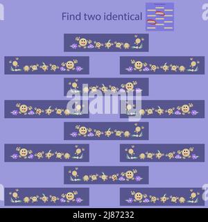 find two identical pictures with emoticons for children under 8 years old Stock Vector