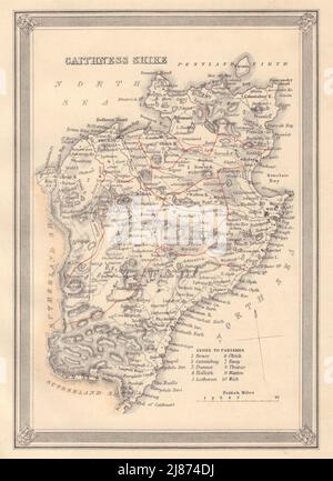 Decorative antique county map of Caithness-shire, Scotland. FULLARTON 1866 Stock Photo