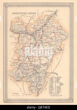 Decorative antique county map of Roxburghshire, Scotland. FULLARTON 1866 Stock Photo