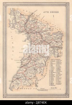 Decorative antique county map of Ayrshire, Scotland. FULLARTON 1866 old Stock Photo