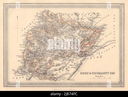 Decorative antique county map of Ross-shire & Cromartyshire. FULLARTON 1866 Stock Photo