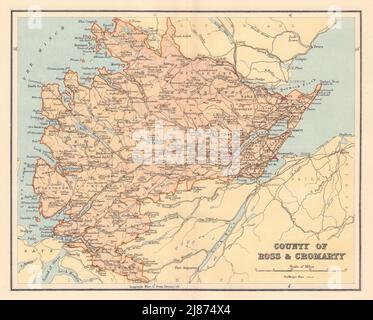 ROSS-SHIRE & CROMARTYSHIRE antique county map. Scotland. LIZARS 1895 old Stock Photo