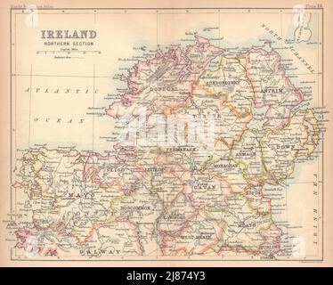 Ireland, Northern Section. Ulster. BARTHOLOMEW 1888 old antique map plan chart Stock Photo