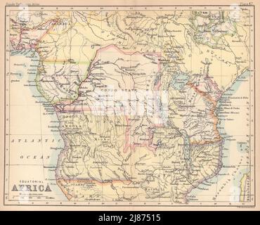 Colonial Equatorial / Central Africa. Congo Angola. BARTHOLOMEW 1888 old map Stock Photo