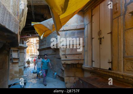 Jaisalmer, Rajasthan, India - October 13, 2019 : Inside view of Jaisalmer Fort or Sonar Quila or Golden Fort, made of yellow sandstone, in the morning Stock Photo