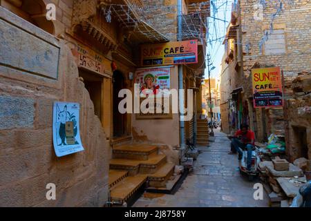 Jaisalmer, Rajasthan, India - October 13, 2019 : Inside view of Jaisalmer Fort or Sonar Quila or Golden Fort, made of yellow sandstone, in the morning Stock Photo